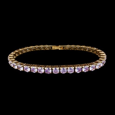 Victoria Valenza Goudkleurige RVS Tennisarmband met Paarse Kleurverloop Zirkonia Stenen - Armband - Goudkleurig - RVS - Tennisarmband - Zirkonia
