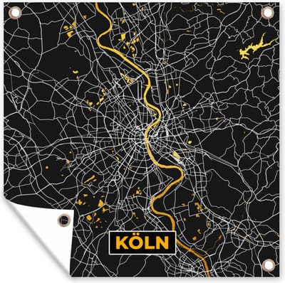 Tuin poster Keulen - Plattegrond - Stadskaart - Kaart - Duitsland - Goud - 200x200 cm - Tuindoek