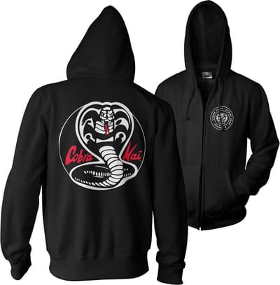 Cobra Kai White patches, hoodie met rits, zwart