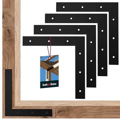 Set van 4 platte hoeken voor meubelverbindingen - 200 x 200 x 31 mm, gepoedercoat staal, zwart