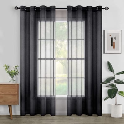 Dailygoods - Set van 2 Transparante Gordijnen met Ringen - Semi-Transparant Zwart, 140x260 cm