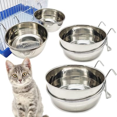 2 Stuks Roestvrijstalen Voerbakken met Haak voor Vogels, Papegaaien, Honden en Katten - Hangend Voerstation voor Dierenkooien