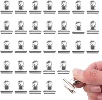 30 stuks briefklemmen, 22 mm zaksluitingclips, mini metalen clips, bulldog, kantoorklemmen, binder, papierbinder, bulldog binder, sluitklemmen, metalen scharnierclips - Zilver