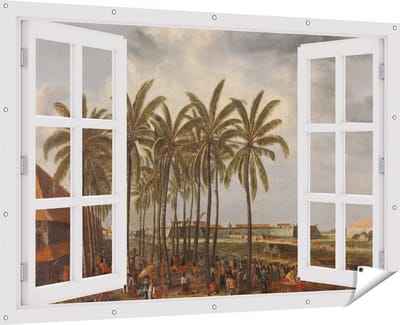 Gards Tuinposter Doorkijk Het Kasteel van Batavia - Andries Beeckman - 180x120 cm - Tuindoek - Tuindecoratie - Wanddecoratie buiten - Tuinschilderij
