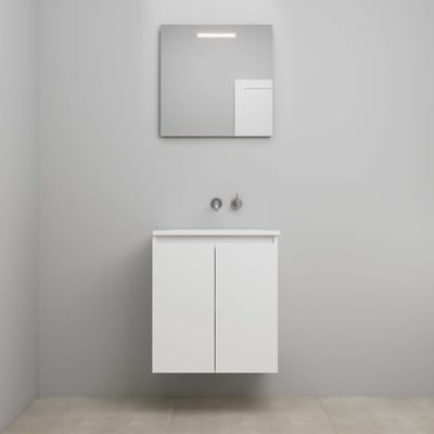On-Line Badkamermeubelset - 60 cm - Bouwpakket - Greeploos 2 Deuren - Acryl Wastafel - zonder Kraangat - Spiegel met LED-Verlichting - Hoogglans Wit