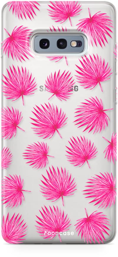 Fooncase Hoesje Geschikt voor Samsung Galaxy S10e - Shockproof Case - Back Cover / Soft Case - Pink leaves / Roze bladeren