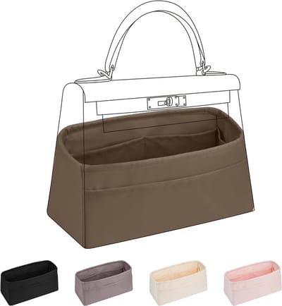 Silk Bag Organiser Insert voor Kelly 25/28/32/35 - Luxe Handtas Organizer, Perfecte Tasvormer en Opbergoplossing in Etoupe Grijs