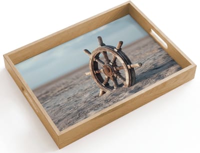 Dienblad hout 40x30 cm - Schootdienblad - Scheepsstuur - Hout - Bruin - Zand - Borrelplank rechthoek - Plateau dienbladen