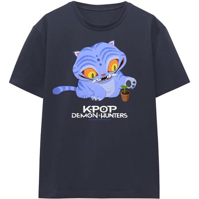 K-Pop Demon Hunters Dames/Dames Schattig Derpy Tijger Cartoon T-shirt (Deep Navy)