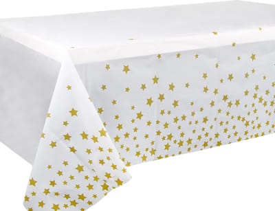 JHUBERS- Tafelkleed Afwasbaar - Rechthoekig Tafelkleed - Plastic Tafelkleed - Waterdicht Tafelkleed - Gouden Ster Patroon - 137 x 270 cm - Feestkleed