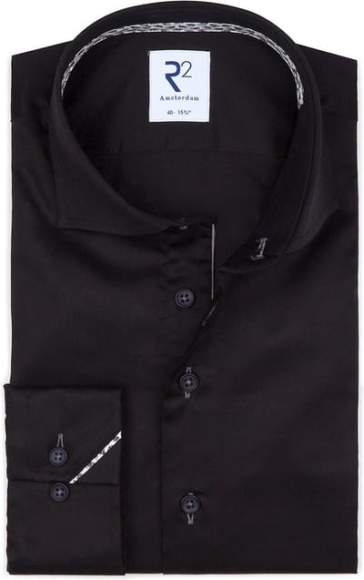 R2 Overhemd Twill Zwart - Maat 37 - Heren - Overhemden Formeel