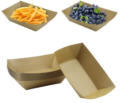 60 Stuks Biologisch Afbreekbare Papieren Finger Food Trays - Waterdicht en Oliebestendig