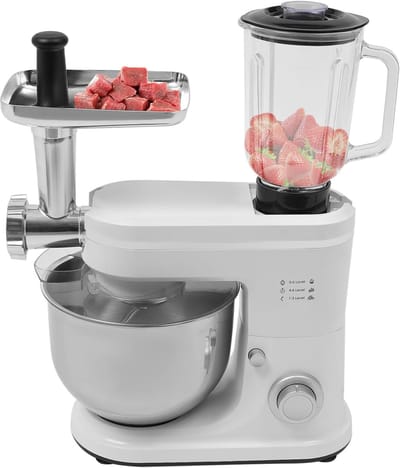 Keukenmixer met vleesmolen - Keukenmachine multifunctioneel - Bakken en koken - 6 snelheden met puls - 6L kom - Zilver