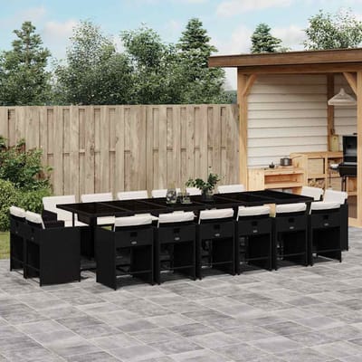 vidaXL - 17-delige - Tuinset - met - kussens - poly - rattan - zwart