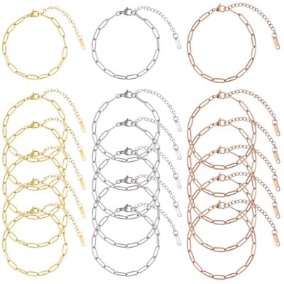 Dailygoods- Kettingarmband 18 stuks - Roestvrij Stalen Paperclip Armbanden - Verstelbare Kreeftsluitingen - Gemengde Kleuren - Retro Ontwerp - Sieraad