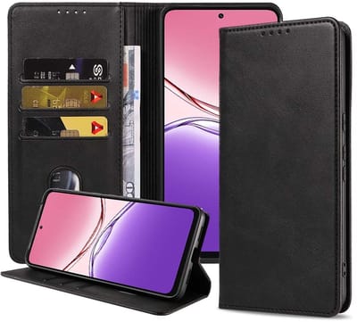 Geschikt voor Oppo A5X Telefoonhoesje Kunstleer met Magnetische sluiting en Pasjeshouder Bookcase met Klepje - Walletcase with Cardslot - Zwart - Smartphonica geschikt voor Oppo A5X