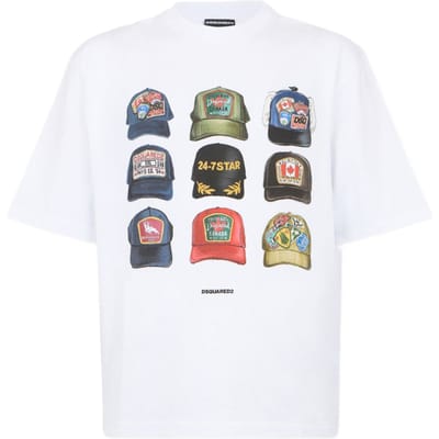 Dsquared2 t-shirt witte man print hoeden