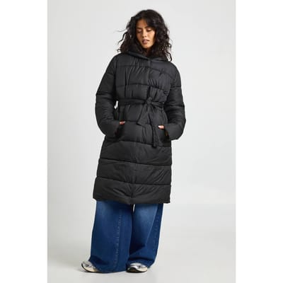 boohoo Dames Longline pufferjas met ceintuur | Black | Maat: 14