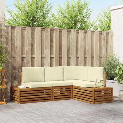 vidaXL - Buiten - bank - set - met - kussen - 4 - Stuk - Natuurlijk - en - Crème