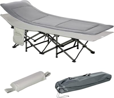 Opvouwbaar veldbed - Ligstoel kamperen - Buiten ontspannen - Met matras en tas - 188x64.5x53 cm - Lichtgrijs