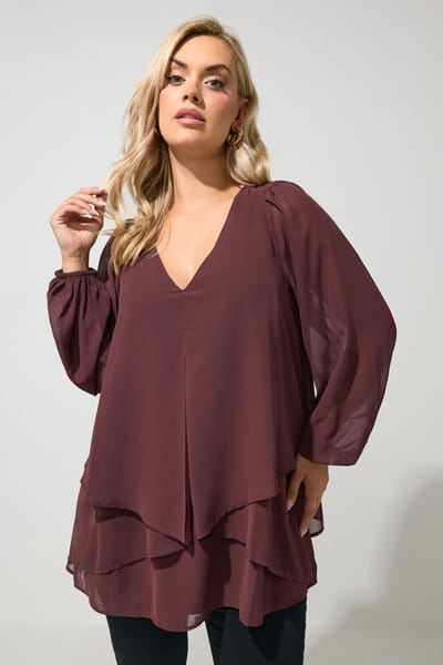 Yours London Bruine Gelaagde Blouse Size 42