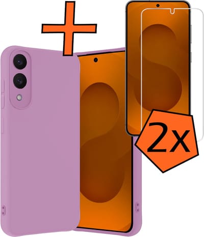 Hoes - Met 2x Screenprotector - Geschikt voor Samsung Galaxy S25 Edge - Sterk & Shockproof - Back Cover - Siliconen Case - Telefoon Hoes - Lila