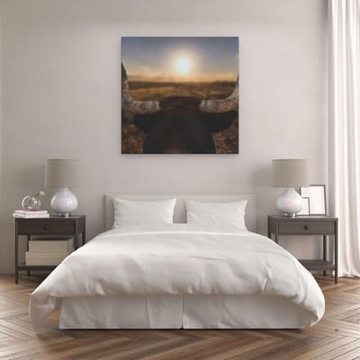 Artaza Canvas Schilderij Stierenkop - 80x80 cm - Wanddecoratie Dieren - Muurdecoratie Zonsondergang - Schilderijen Op Canvas
