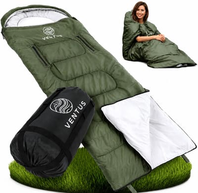 Ventus Tri-Season Slaapzak - Slaapzakken Volwassenen & Kind - Sleeping Bag - Lichtgewicht - Dekenmodel - 220 x 83 cm - Groen