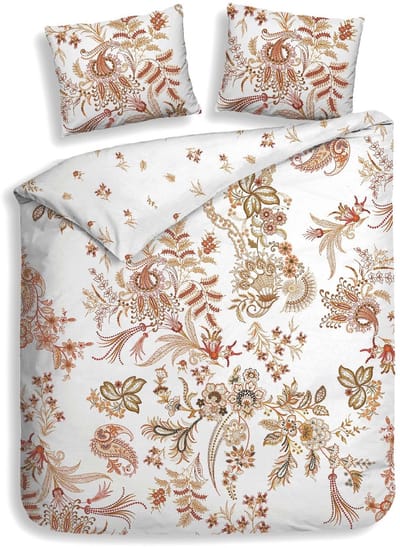 Heckettlane Dekbedovertrek Ceyda - Dekbed met instopstrook - Wit - Dekbedovertrek van 100% Katoen-Satijn - Bloemen - 240x200-220 cm + 2 slopen 60/70 cm - Alaçati