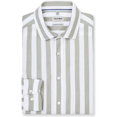 OLYMP Level Five garment washed Overhemd, Body Fit, Kent, Olijfgroen