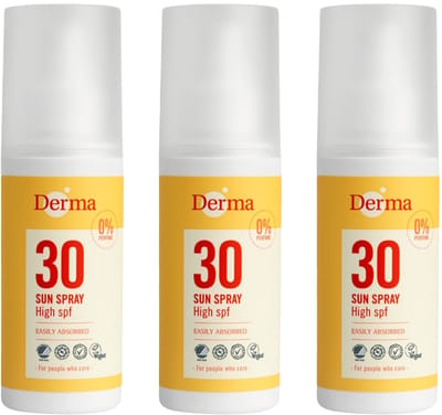 Derma Sun - Zonnebrandspray SPF30 - 3 x 150 ml - Waterbestendige - UVA en UVB Bescherming - Met Aloe Vera en Vitamine E - Parfumvrij - AllergyCertified