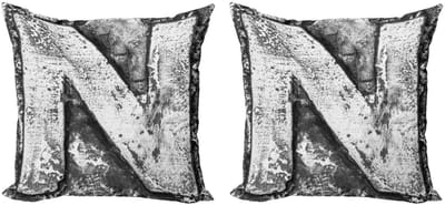 ABAKUHAUS – Letter N kussenhoes set – 2x45x45 cm – Grijs – Dubbelzijdig bedrukt