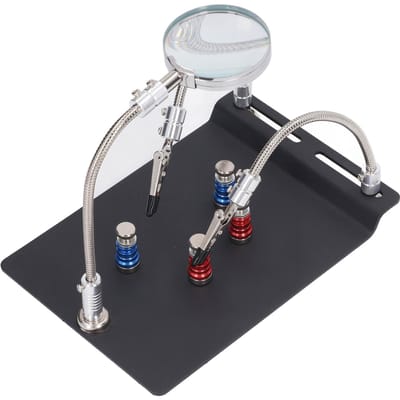 Troisième main de soudure Bras flexibles Mains réglables en angle Station de soudure avec loupe 3X