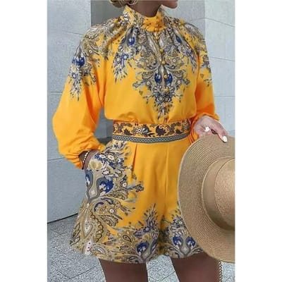 Paisley Woven Jumpsuit Met Strikdetail