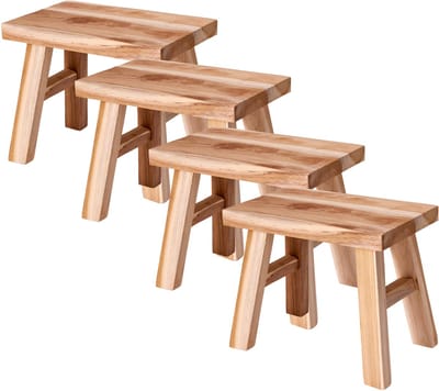 5Five Krukje - 4x - teak hout - 31 x 19 x 25 cm - opstapje - krukje hout - planten krukje - voetenbankje