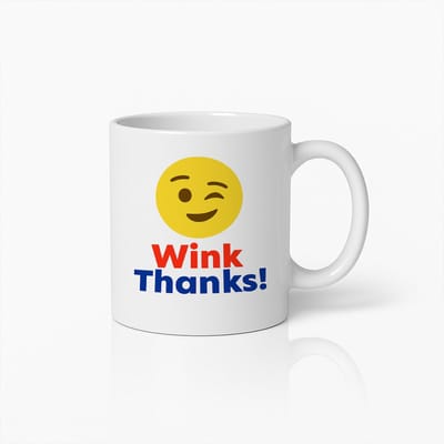 Wink Thanks Mok 330ml – Grappige Emoji Koffiebeker – Humoristisch Bedank Cadeau voor Vrienden & Collega’s