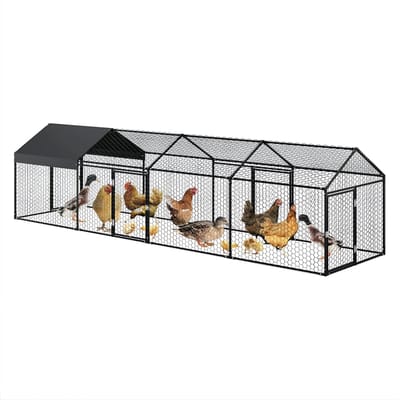 Metalen Kippenren 4x1x1 m - Met UV Waterdichte Cover - Zilver