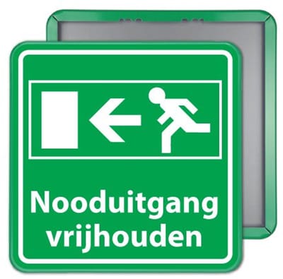 Nooduitgang vrijhouden bord 40x40 cm - Bevestiging: Zonder bevestiging (alleen het bord)