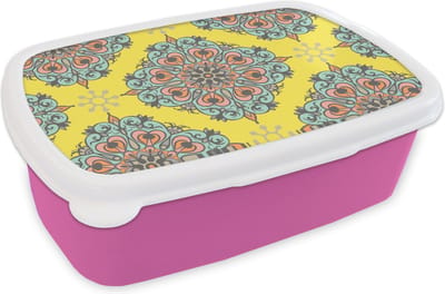 Broodtrommel Roze - Lunchbox - Brooddoos - Barok - Abstract - Patronen - Bloemen - 18x12x6 cm - Kinderen - Meisje