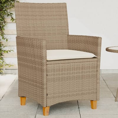vidaXL - Tuinstoelen - 2 - st - met - kussens - poly - rattan - en - massief - hout - beige