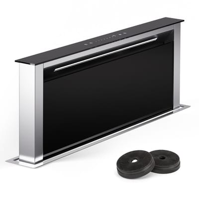 Klarstein Afzuigkap downdraft 75 cm, intrekbare afzuigkap afvoer/circulatie voor de keuken, rustige circulatiekap zonder buis, luchtstroom van 714 m³/h, ledverlichting & touch bediening - 650 m³/u - voor Keuken Inbouw - Afzuiging Vetfilter RVS - RVS