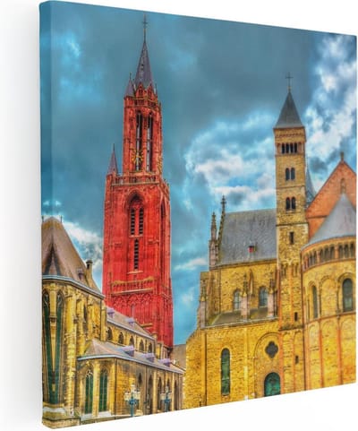 Artaza Canvas Schilderij Sint-Jan Maastricht - 30x30 cm - Klein - Muurdecoratie Kerktoren - Wanddecoratie Stad - Schilderijen Op Canvas