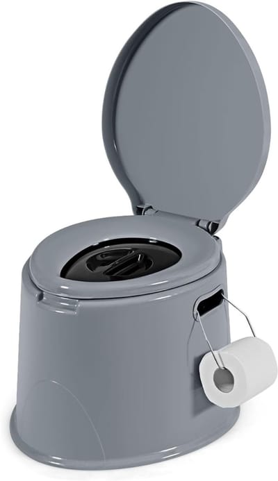 RUX® Camping Toilet Hoge Zit – Draagbaar Toilet Met Toiletpapier Houder – Camping Toilet Met Maximale Belasting 200 KG – Chemisch Toilet Met Verwijderbaar Emmerinzetstuk - Voor kamperen, Wandelen En Reizen - Reistoilet- Grijs- 41cm x 49cm x 34cm