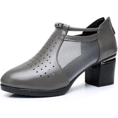Dames Lente en Zomer Grote Maat Schoenen Antislip Zachte Zool Effen Kleur Holle Leren Schoenen voor Kantoor Dames 38 grijs