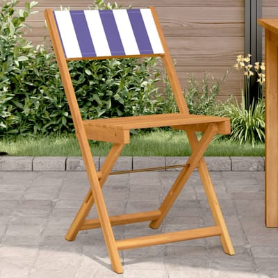 vidaXL - Inklapbare - stoelen - 2 - st - massief - acaciahout - en - stof - blauw - en - wit