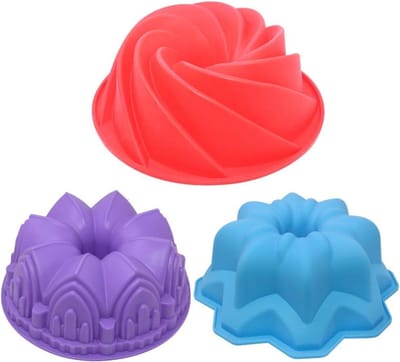 Allecta - Siliconen bakvormen voor cake - Set van 3 - Swirl Cakevorm, Kasteel Cakevorm, Dubbele Bloem Cakevorm - Verjaardagsfeestje DIY