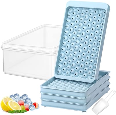 IJsblokjesvormen met Deksel en Opbergbox - Mini IJskogelmaker - Twist & Release - BPA-vrij - Voor Whisky, Cocktails, Koffie en Sap - 6-delige Set - Blauw