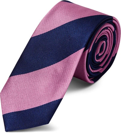 Roze & Marineblauw Gestreepte Zijden 6 cm Brede Stropdas