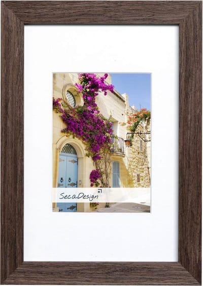 SecaDesign Fino Hout - Fotolijst 10x15 / 7x10 cm fotomaat met passe-partout - Donkerbruin