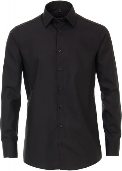 Venti - Heren Overhemd - Poplin - Strijkvrij - Regular fit - Zwart